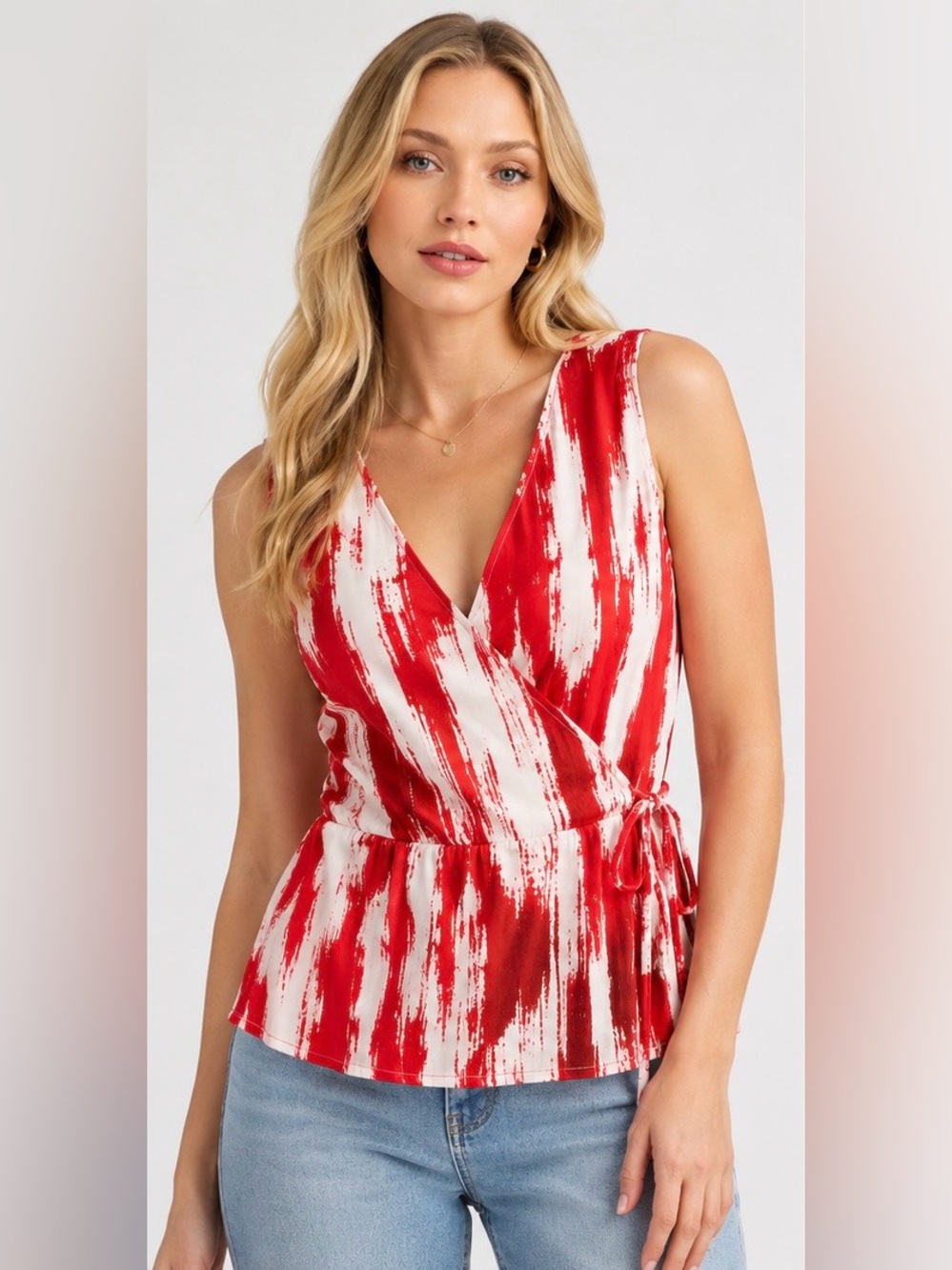 West Kei Red & White Tie-Dye Sleeveless Top Size S NWT
